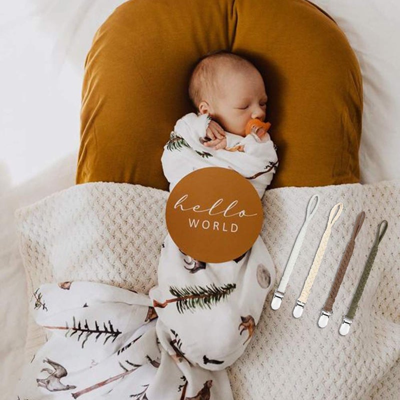 Kapihouse Pacifier Clips for Boys and Girls, Baby Holder Leash, Teething Toy or Soothie by Hand-Made Braided 4 Pack, Color E - Image 5